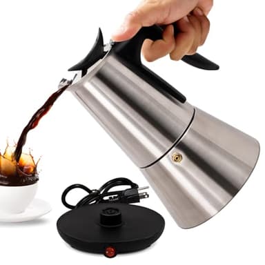 Vaolvpant Electric Stainless Steel Moka Pot 6 Cup 300ml Mocha Pot Espresso Maker with Detachable Base Ideal Coffee Maker for Home Italian and Cuban Café Coffee maker Espresso maker Coffee Pot