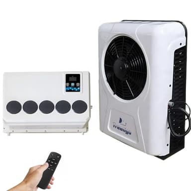 Treeligo DC 12V Universal Electric RV Truck Air Conditioner Camper A/C Unit 10000 BTU Fast Cooling for Motorhome Bus tractor automotive air conditioner (White)
