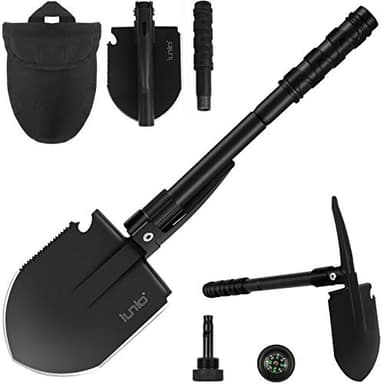 iunio Folding Survival Shovel, Military-Grade Entrenching Tool, Collapsible Emergency Shovel for Disaster Recovery,Car Emergency, Multi-Tool Spade with Pickaxe,Camping,Trenching,Hiking,Gardening