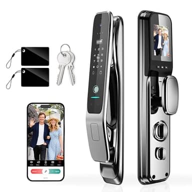 Gooway 3D Face Recognition Smart Lock with Camera & Handle, Palm Vein Keyless Entry, Video Doorbell, 8-in-1 Unlock, 4" HD Screen, 2-Way Talk, Tuya App, IP67 Waterproof Door Lock for Front Door