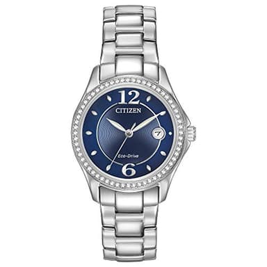 Citizen Women's Eco-Drive Dress Classic Crystal Watch in Stainless Steel, Blue Dial (Model: FE1140-86L)