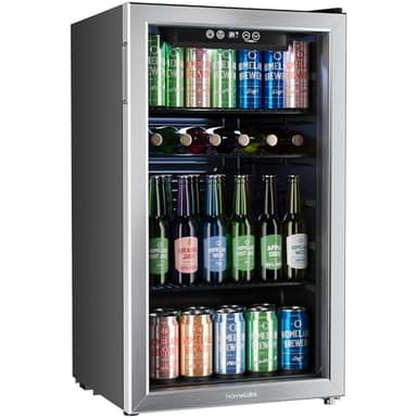 hOmeLabs Beverage Refrigerator and Cooler - 120 Can Mini Fridge with Glass Door for Soda Beer or Wine - Small Drink Dispenser Machine for Office or Bar with Adjustable Removable Shelves