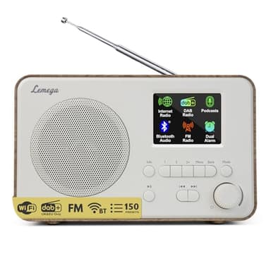 Lemega IR1S Internet Radio with Podcasts & Bluetooth – FM Radio, 150 Presets, Alarm Clock Radio, Compact Kitchen Radio with Full Colour Display, Mains or AA Battery Powered-Walnut