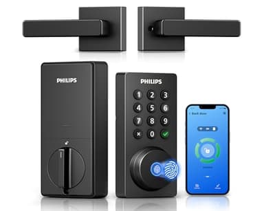 Philips WiFi Keypad Door Lock with Handle, Built-in WiFi, APP Remote Control, Voice & Fingerprint Unlock, Smart Locks for Front Door with Auto Lock, Digital Front Door Lock Set, Keyless Entry Deadbolt