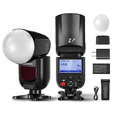 NEEWER Z1-N TTL Round Head Flash Speedlite for Nikon with Magnetic Dome Diffuser, 76Ws 2.4G 1/8000s HSS Speedlight, 10 Levels LED Modeling Lamp, 2600mAh Battery, 480 Full Power Shots, 1.5s Recycling