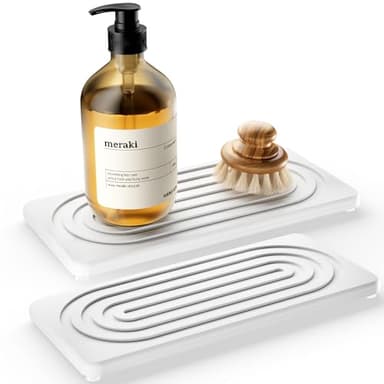 MAGKOTA 2 PCS Water Absorbing Stone Tray for Sink, Quick Drying Diatomite Bathroom Tray Countertop, Stone Drying Mat for Kitchen Counter Faucet, Soap Dish Dispenser Vanity Organizer, White-A-8.3" x 4"