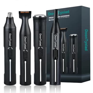 Rechargeable Ear and Nose Hair Trimmer, 4-in-1 Professional Painless Eyebrow & Facial Hair Trimmer for Men Women, Powerful Motor and Dual-Edge Blades for Smoother Cutting Black(Black 4-in-1)