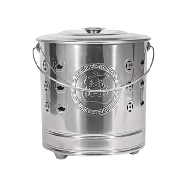 Paper Burn Barrel - Stainless Steel Paper Burner Incinerator - Lidded Barrel Traditional Rituals Supplies for Garden Porch Balcony Patio Backyard Beach Qingming Festival (Silver)