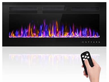 BETELNUT 40" Electric Fireplace Wall Mounted and Recessed with Remote Control, 750/1500W Ultra-Thin Wall Fireplace Heater W/Timer Adjustable Flame Color and Brightness, Log Set & Crystal Options