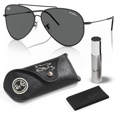 Ray-Ban RBR0101S LENNY KRAVITZ X AVIATOR REVERSE Square Shaped Non-Polarized Sunglasses for Men & Women – Includes Official RAYBAN Eyewear Kit – Ideal Formal & Casual Wear Sunglasses – Dark Grey Lens