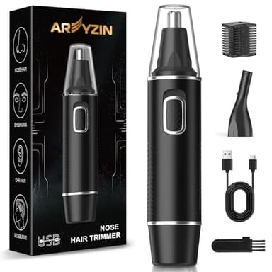 AREYZIN Nose Hair Trimmer for Men,Rechargeable Ear and Nose Trimmer,2 in 1 Painless Professional Eyebrow & Facial Hair Trimmer with IPX7 Waterproof Dual Edge Blades (Black)