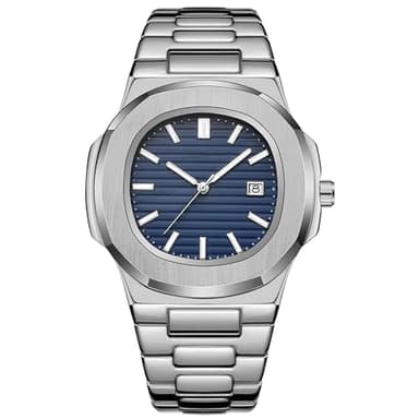 BARAMON Wrist Watches for Men, Nautilus Stainless Steel Quartz Movement Date Luxury Style Men's Luminous Hands Casual Business Watches
