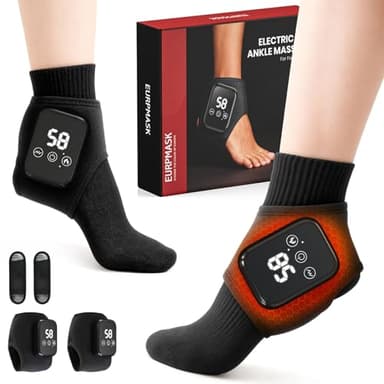 Foot Renew Massager for Neuropathy, 3-in-1 Cordless & Portable Foot and Ankle Massager for Heel, Arch & Ankle Relief, 3-Level Vibration & Heat, Ideal Gift, Includes Extension Strap (Black 2pcs)