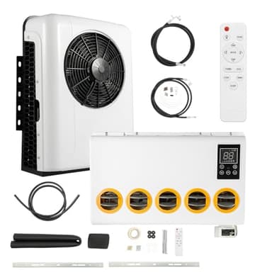 JAYGOVAN DC 12V Universal RV Truck Air Conditioner Camper A/C Unit 12000 BTU Electric AC Split Air Conditioner Set Semi Truck APU 12 Volt for RVs, Trucks, and Tractor Car Cabs- Efficient Cooling
