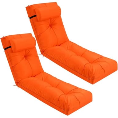 Wenqik Set of 2 Outdoor Chaise Lounge Cushions 76 x 22 x 6 Inch Waterproof Patio Furniture Chaise Cushion with Headrest Pillow Thick Tufted Lounge Pad for Lawn Pool Hotel(Orange)
