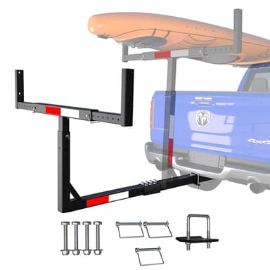 TRUSOON Truck Bed Extender Hitch Mount, 2 in 1 Design Kayak Hitch Extender, Heavy Duty Steel and 1000 lbs Load Capacity with Hitch Tightener Anti Rattle Stabilizer, Adjustable Height and Width