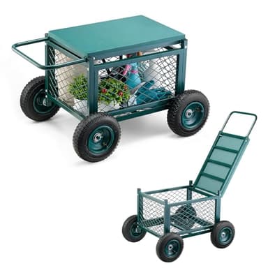 VEVOR Rolling Garden Cart with Seat, Metal Rolling Garden Work Seat with Wheels, Supports up to 400 LBS, Heavy Duty Gardening Cart Scooter, Outdoor Wagon & Stool on Wheels for Lawn, Patio, Backyard