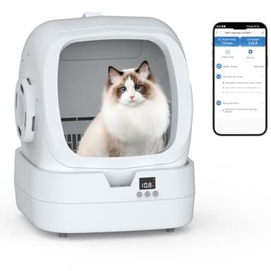 Mintakawa Automatic Cat Litter Box Self Cleaning - APP Control and Weight Monitoring - Ultra-Quiet, Suitable for Medium Cats and Kittens, Safe Anti-Pinch Litter Box (Assembly Required) -White