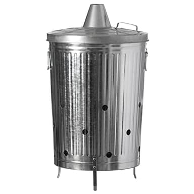 Silver Outdoor Galvanized Metal Garden Incinerator Can, for Yard, Patio, and Backyard