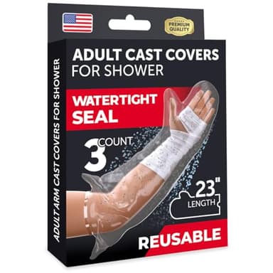 100% Waterproof Cast Covers for Shower Arm - Tight Seal - 3pk Adult Reusable Cast Protectors - Half Arm Bag Sleeves