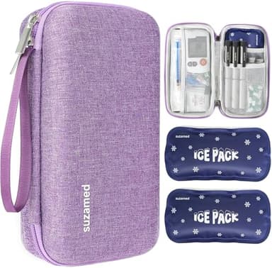 suzamed Insulin Cooler Travel Case,EVA Insulation Travel Medicine Kit with 2 Ice Packs for Diabetes Care,Insulin Pen and Other Diabetic Supplies (Purple)