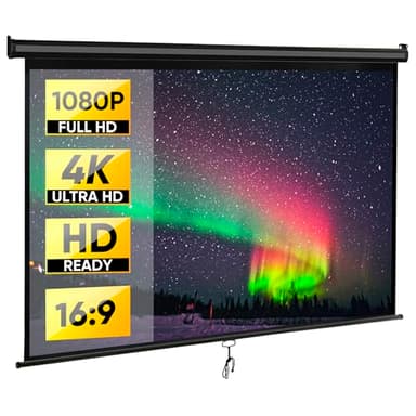 Smartxchoices 80" 16:9 HD Manual Projector Screen with Auto Lock Anti-Crease Home Theater Office Wall Mounted Ceiling Pull Down Projection 1.1 Gain Matte Black, View Size: 72 x 40 inches