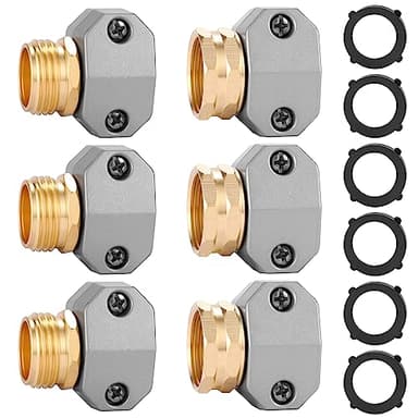 Garden Hose Repair Kits, 3 Sets Aluminum Alloy Water Hose Connector, Fit 3/4" and 5/8" Garden Hose, Male and Female Hose End Repair Fittings Replacement, Hose Mender Kit