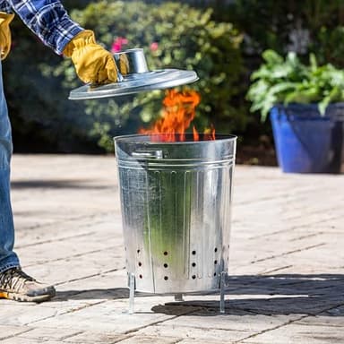 Evergreen Incinerator Burn Barrel with Lid | Yard Waste Garden Incinerator | Galvanized Steel Burn Cage Incinerator for Paper Leaf Paper Trash Wood Backyard Bonfire | Outdoor Use Only