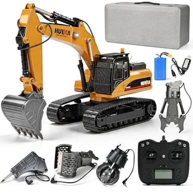 kolegend 5-in-1 RC Excavator for Adults 1:14 Scale, Remote Control Excavator with Alloy Screw Drive, Metal Tracks, 40Min Battery, LED Lights, Full Proportional Control,6 Attachments, for Outdoor Use