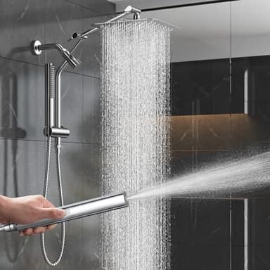 Veken 10" Luxurious Rain Shower Head with Handheld, High Pressure Rainfall Shower Heads wih Extension Arm, Wide Dual Showerhead with Spray Combo, Bathroom Accessories, Chrome, Silver