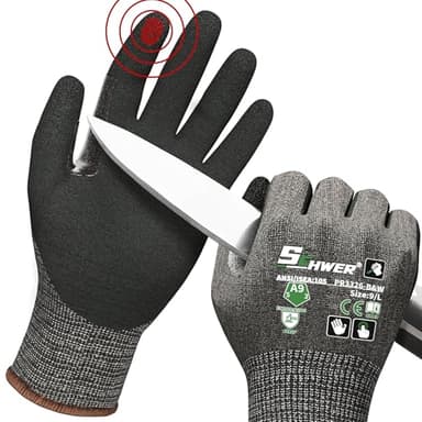 Schwer ProGuard High Level Cut Resistant Work Gloves for Extreme Protection, ANSI A9 Cut Gloves with Reinforced Thumb, Non Slip, Breathable, Durable, Touch-screen, Black 1 Pair(L 3326