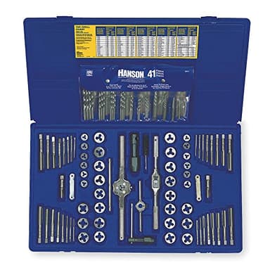 IRWIN Tools Hanson Machine Screw/Fractional/Metric Tap and Hex Die and Drill Bit Deluxe Set, 117 Piece 26377, Silver/Blue