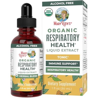MaryRuth Organics USDA Organic Respiratory Health Liquid Drops with Mullein Leaf | Marshmallow Root & Elderberry | Mullein Drops for Lungs Herbal Blend | Immune Support Supplement | Vegan | 1 Fl Oz