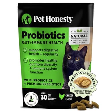Cat Probiotics Gut + Immune Health Crunchy & Creamy Chews - Digestive Health, Supports Gut Health, Immunity, Healthy Digestion + Cat Constipation Relief - Chicken 30-Day Supply
