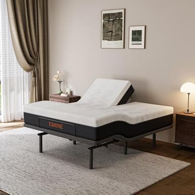 ESHINE Split Queen Adjustable Bed Frame with Mattress - 12" Gel Memory Foam Mattress, USB Ports, Underbed Night Light, Head and Foot Incline, Top Split Queen, Grey