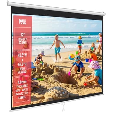 Pyle 72-Inch Manual Pull Down Projector Screen, Matte White Projection Surface, Ceiling or Wall Mount Screen Projector with Auto-Lock & Black Border for Home Theater or Office (42.5" x 56.6")