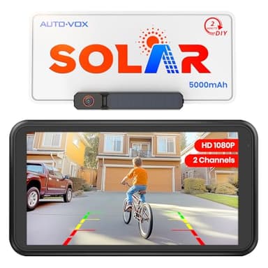 AUTO-VOX Solar Wireless Backup Camera with 5" 1080P Monitor: 5000mAh Battery 2 Mins DIY Installation & 2 Split Screen Back Up Camera, IP69K Waterproof Reverse Camera for Car, Van, SUV, Truck, Trailer