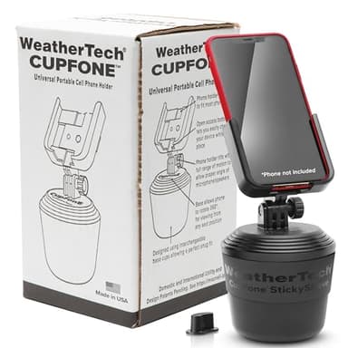 WeatherTech CupFone, Universal Cup Holder Phone Mount for Cars – Adjustable & Secure Fit with Open Access for Charging – Compatible with iPhone, Android - Plastic Knobs, Black