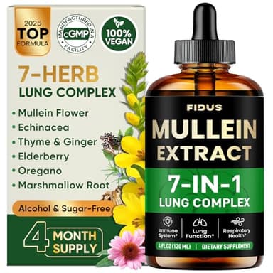 Fidus Mullein Drops for Lungs & Lymphatic Drainage – 7 Herb with Echinacea, Oregano, Ginger, Elderberry, Marshmallow Root & Thyme– Lung Detox for Smokers– Respiratory & Immune Support, 4 fl oz