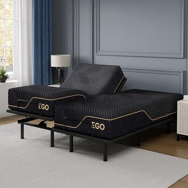 EGOHOME Split King Adjustable Bed Frame and 14 Inch Cooling Memory Foam Mattress, Wireless Remote Head and Foot Incline, 12 inch Legs, Zero Gravity