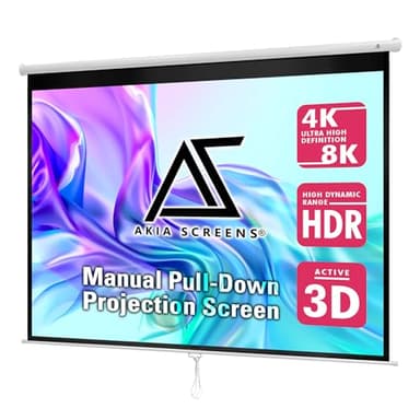 Akia Screens 100-Inch Manual Pull Down Home Theater Projector Screen 4:3, Retractable Wall & Ceiling Mount, Auto-Locking, White Case (AK-M100V1)