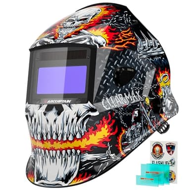 ARCCAPTAIN Welding Helmet Auto Darkening, 1/1/1/1 True Color Welding Hood, 4 Arc Sensor 1/25000s Response Time Solar Powered Weld Hood Helmet HSH-S800 Skeleton Knight
