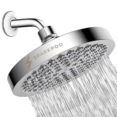 SparkPod Shower Head - High Pressure Rain - Premium Quality Luxury Design - Easy Clean Adjustable Replacement for Your Bathroom Shower Heads (Luxury Polished Chrome, 6 Inch Round)