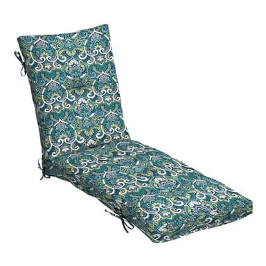 Arden Outdoor Plush Modern Tufted Chaise Cushion, 76 x 22, Rain-Proof, Fade Resistant, Tufted Cushion for Chaise Lounger Sapphire Aurora Blue Damask