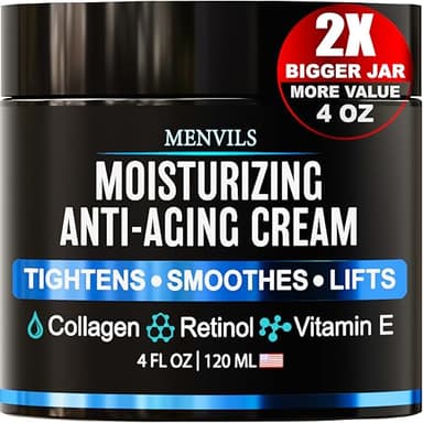 Mens Face Moisturizer Cream - Anti Aging & Wrinkle for Men with Collagen, Retinol, Vitamins E, Jojoba Oil - Face Lotion - Age Facial Skin Care - Eye Wrinkle - Day & Night - 4 oz