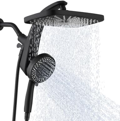 High Pressure Rain Shower Head: Upgrade Shower Heads with Handheld Spray Combo with Fixed Showerhead and 10 Sprays Handheld Shower Head, Detachable Showerheads Built-in Magnetic Docking and Power Jets