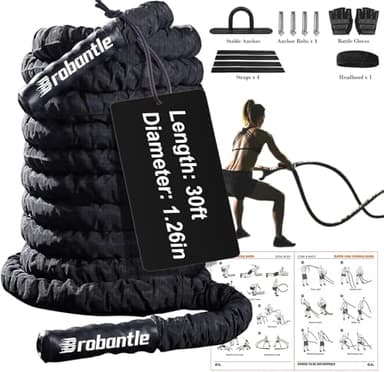 Brobantle Battle Rope 1.26 Inch Diameter,30FT Exercise Workout Ropes for Home Gym Heavy Weighted Training Rope for Working Out