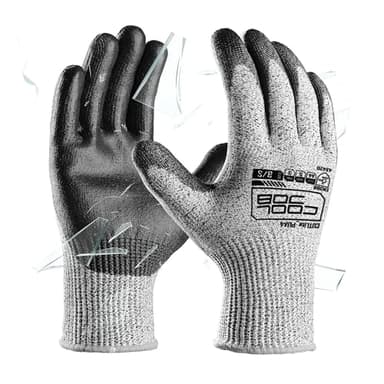 COOLJOB 12/120 Pairs A4 Cut Resistant Safety Work Gloves with Grip, Breathable & Lightweight Polyurethane PU Coated Protective Gloves for Wood Carving, Glass Handling, Mechanic Work, Gray Large
