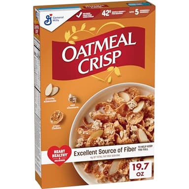 Oatmeal Crisp Heart Healthy Cereal, High Fiber Cereal Made with Whole Grain, 19.7 oz