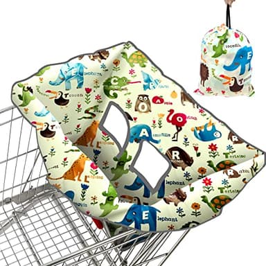 Shopping Cart Cover for Baby, High Chair Cover, Cart Cover for Babies, Kids& Toddlers, Portable 2-in-1 Design, Includes Free Carry Bag for Market and Resturant Use(Cute Zoo)